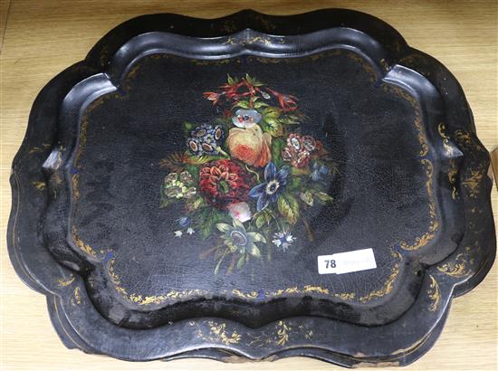 Two Victorian papier mache trays length 63cm